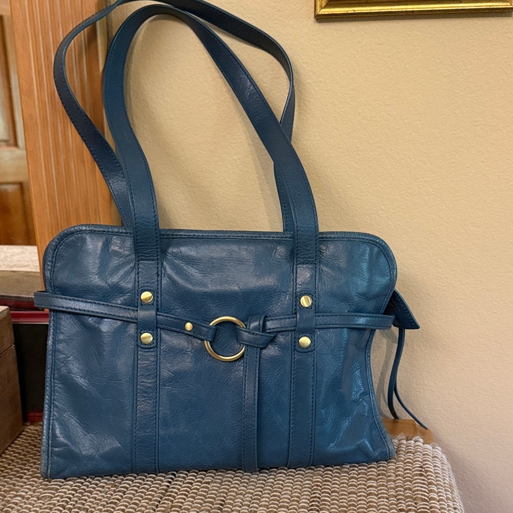 HOBO Avon Tote- double strap. Elegant Blue Leather Tote Bag.